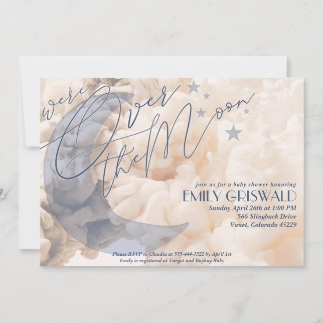 Convite para Chá de Bebê Menino Lua Cheia (Frente)