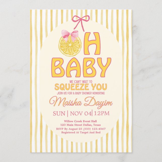 Convite para Chá de Bebê Oh Baby Lemon Baby (Frente)