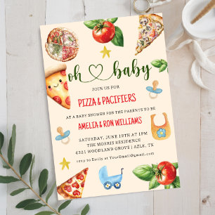 Convite para Chá de Bebê Oh Baby Pizza + Chupetas