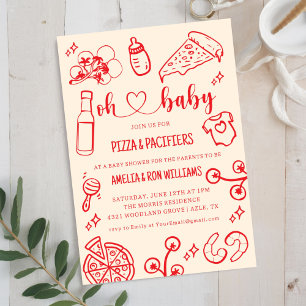 Convite para Chá de Bebê Oh Baby Pizza + Chupetas