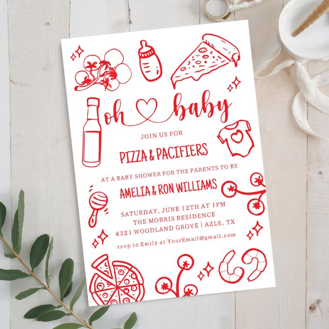 Convite para Chá de Bebê Oh Baby Pizza + Chupetas (Criador carregado)