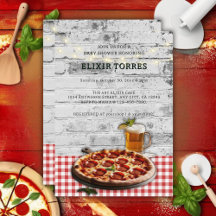 Convite para Chá de Bebê 'Pizza Moderna + Cerveja 