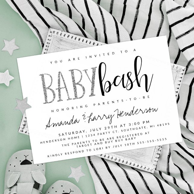 Convite para Chá de Bebê Prata, Casal Baby Bash (Criador carregado)