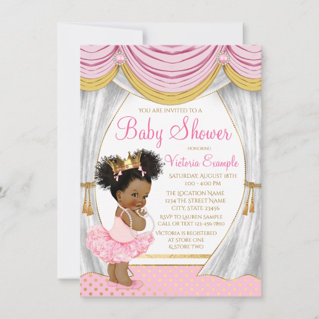 Convite para Chá de Bebê Princesa Dourado Rosa (Frente)