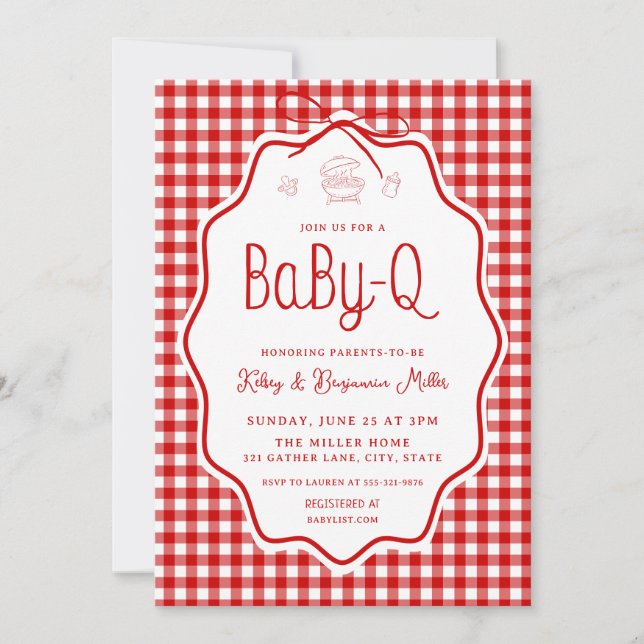 Convite para Chá de Bebê Red Gingham Barbecue Baby (Frente)