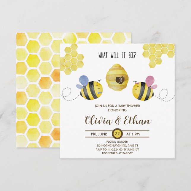 Convite para chá de bebê revelação do sexo do bebê (Frente/Verso)