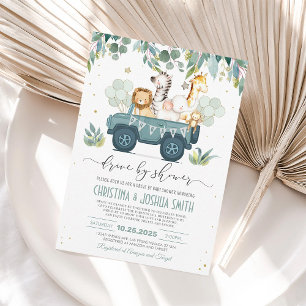 Convite para Chá de Bebê Safari Animal Drive Thru