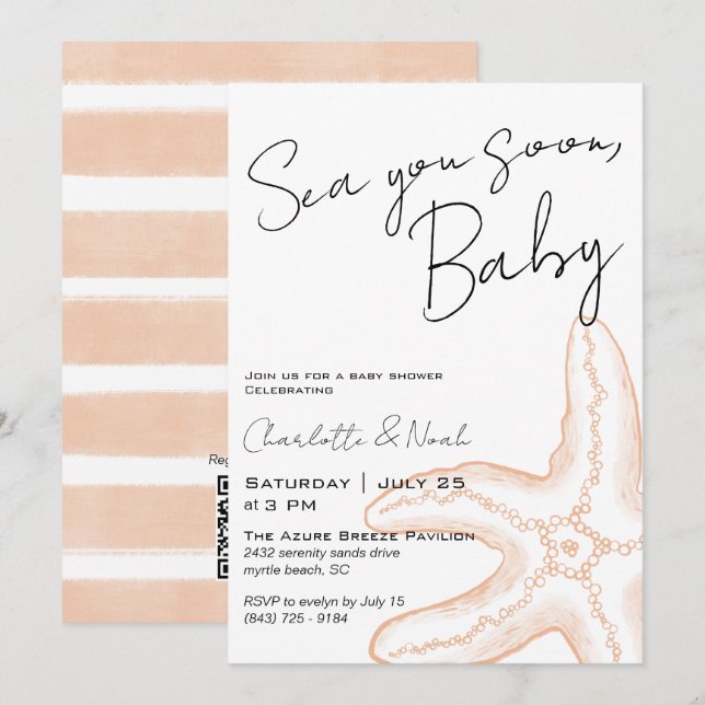 Convite para Chá de Bebê Sea You Soon (Frente/Verso)
