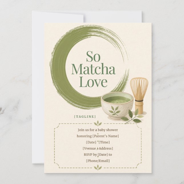 Convite para Chá de Bebê So Matcha Love Zen (Frente)