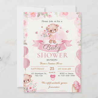 Convite para Chá de Beige Floral Castanha