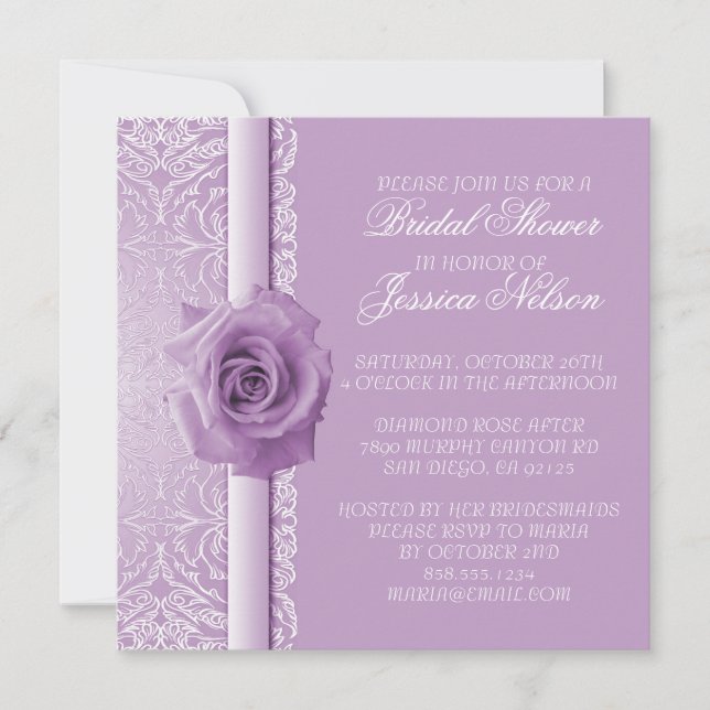 Convite para Chá de beleza do Damask de lavanda de (Frente)