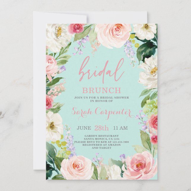 Convite para Chá de Bridal Romântica Floral Brunch (Frente)