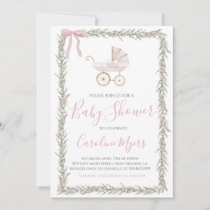 Convite para Chá de Carruagem de pré-disquete rosa