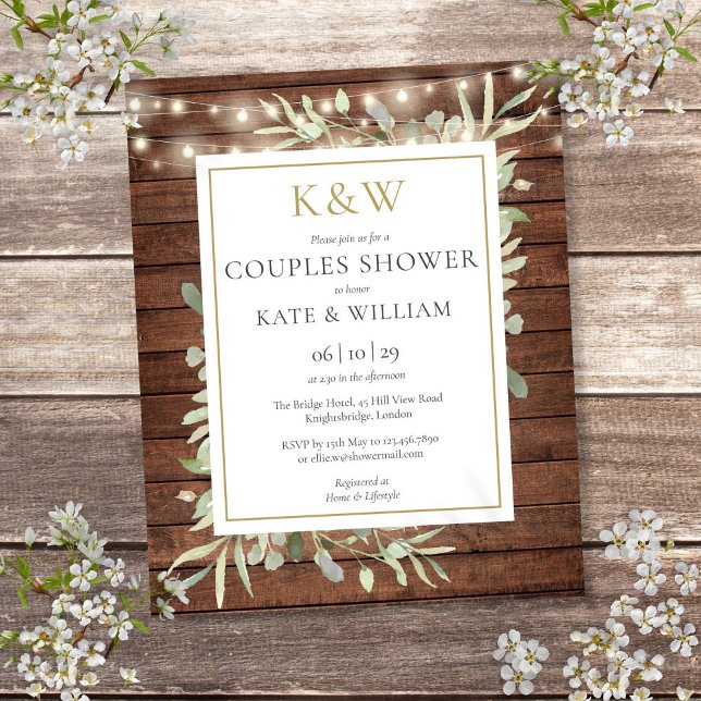 Convite para Chá de Casais de Monograma Russo de O (Budget Rustic Monogram Couples Shower Invite)