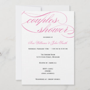 Convite para Chá de Casais de Script Rosa Elegant