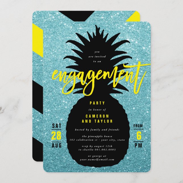 Convite para Chá de casamento de abacaxi com brilh (Frente/Verso)