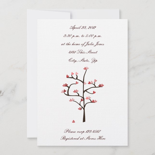Convite para Chá de casamento de Árvore Coração (Frente)