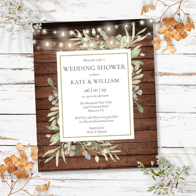 Convite para Chá de casamento de Luzes de String R (Budget Rustic String Lights Wedding Shower Invite)