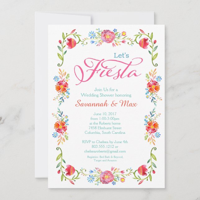 Convite para Chá de casamento Fiesta Flowers 5x7 (Frente)