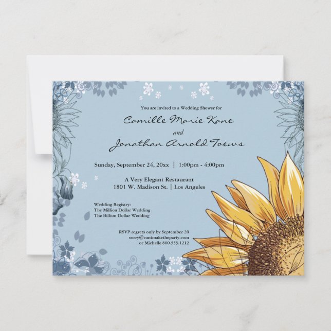 Convite para Chá de casamento Floral Azul Elegante (Frente)