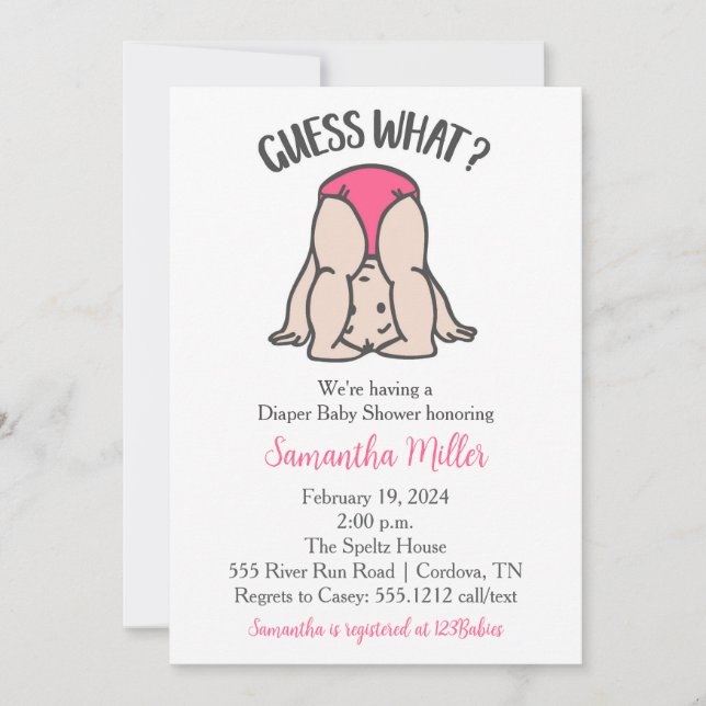 Convite para Chá de fralda para Menina (Frente)