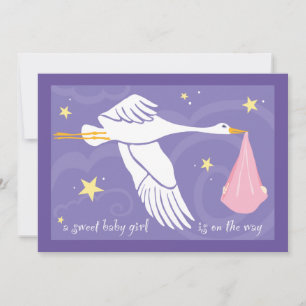 Convite para Chá de fraldas 5x7 - Menina Roxo