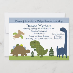 Convite para Chá de fraldas Adorável Dinossauro/