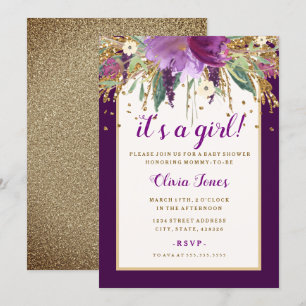 Convite para Chá de fraldas Ametist Floral Roxo