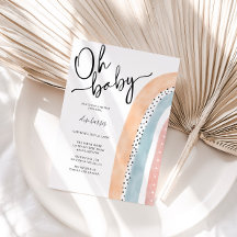 Convite para Chá de fraldas Arco-Íris de Aquarela