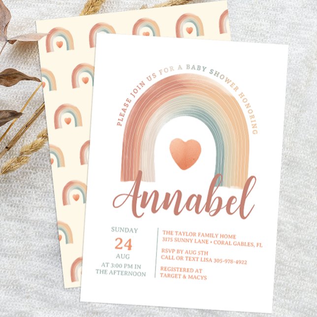 Convite para Chá de fraldas Arco-Íris Moderno Boho (Modern Boho Rainbow Baby Shower)