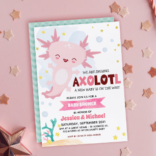 Convite para Chá de fraldas Axolotl Rosa