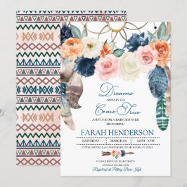 Convite para Chá de fraldas Azul Boho Dreamcatcher