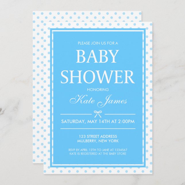 Convite para Chá de fraldas Azul Bolinhas e Faixa  (Frente/Verso)