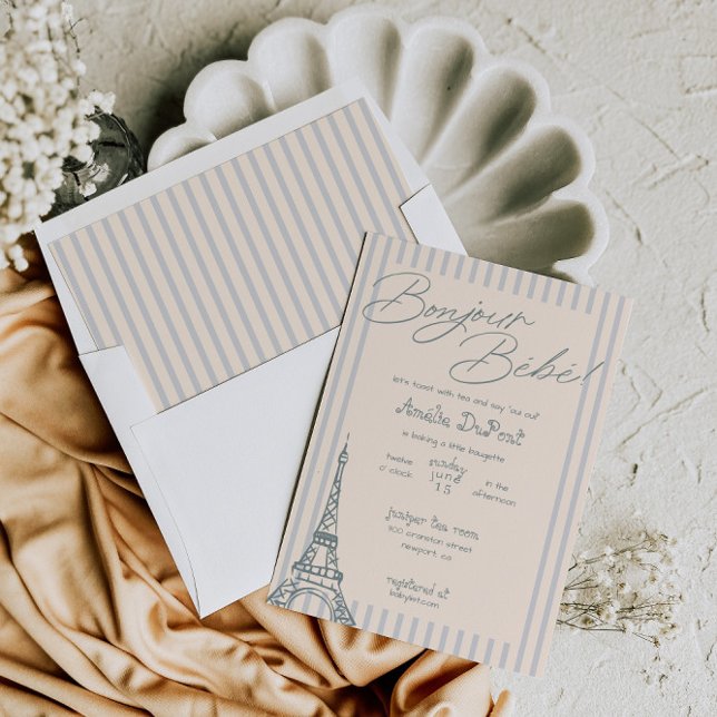 Convite para Chá de fraldas Azul de Bonjour Bebe (Criador carregado)