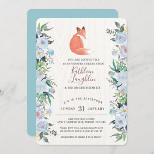 Convite para Chá de fraldas Azul Fox Azul