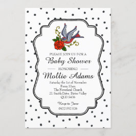 Convite para Chá de fraldas Bird Rockabilly