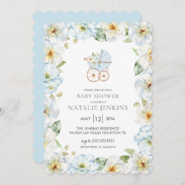 Convite para Chá de fraldas Blue Floral Boy
