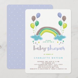 Convite para Chá de fraldas Blue Rainbow & Balloo