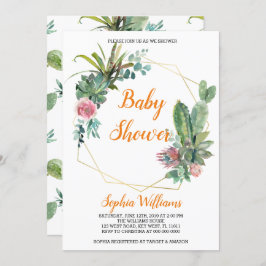 Convite para Chá de fraldas Boho Cactus