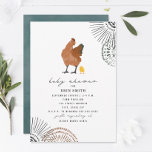 Convite para Chá de fraldas Boho Chicken Mama<br><div class="desc">Ilustração de pintinho de galinha e bebê com boho inspirava designs nos cantos. O lado oposto é a cor d'água lacada.</div>