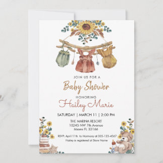 Convite para Chá de fraldas Boho Clothesline
