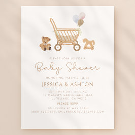 Convite para Chá de fraldas Boho com Carrinho e Ro