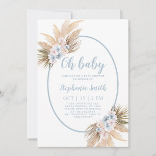 Convite para Chá de fraldas Boho Pampas Grass