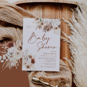 Convite para Chá de fraldas Boho Pampas Terracotta