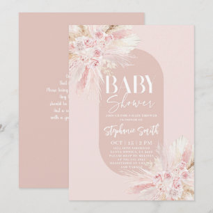 Convite para Chá de fraldas Boho Pink Pampas
