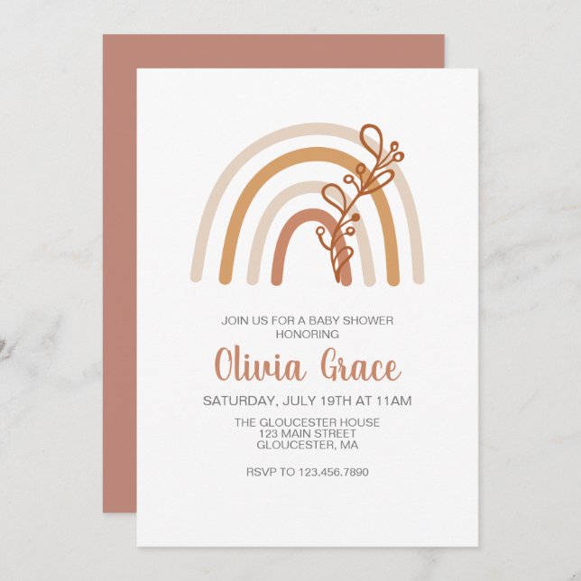 Convite para Chá de fraldas Boho Rainbow (Frente/Verso)