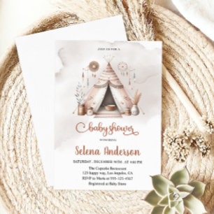 Convite para Chá de fraldas Boho Teepee