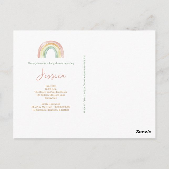 Convite para Chá de fraldas Boho Watercolor (Verso)