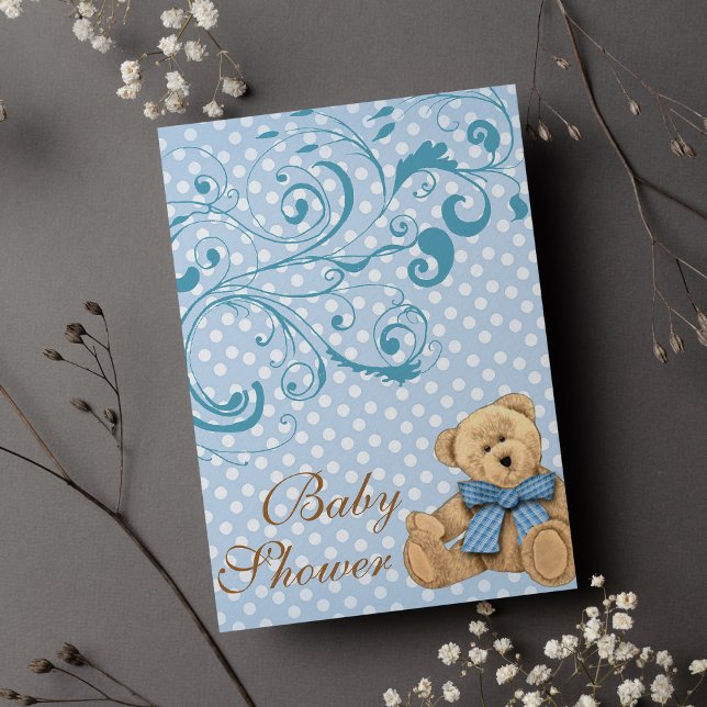 Convite para Chá de fraldas Bolinhas Azul-Cinto (Cute Blue Polka Dots BaBy Shower )