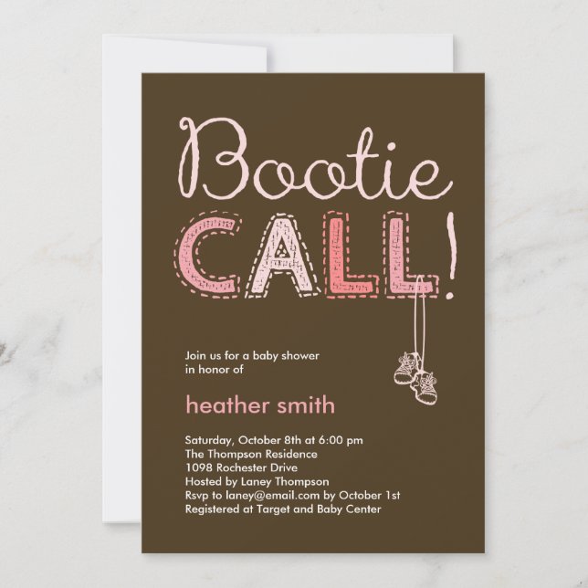 Convite para Chá de fraldas Bootie Call - Rosa (Frente)